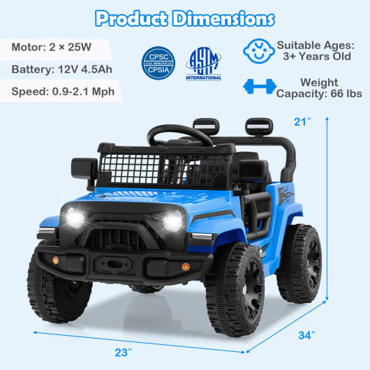 12V Kids Ride on Truck Car Battery Powered Electric Vehicle-Black B593-TQ10374US