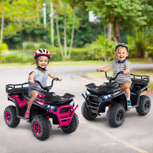 24V Kids Ride on Electric ATV Quad Car with Realistic Sounds and  LED Lights-Black B593-TQ10366US
