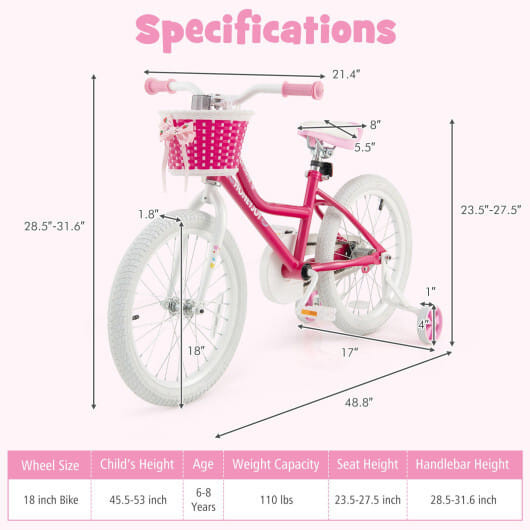 Kids Bicycle 18 Inch Toddler and Kids Bike with Training Wheels for 6-8 Year Old Kids-Pink B593-TS10027