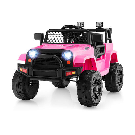 12V Kids Ride On Truck with Remote Control and Headlights-Pink - Color: Pink D681-TQ10133US-PI