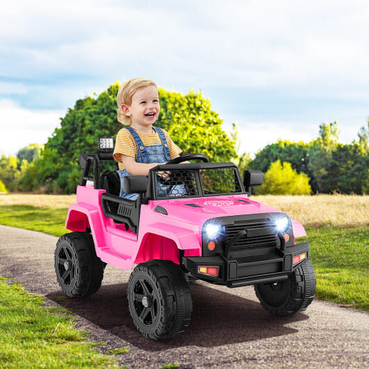 12V Kids Ride On Truck with Remote Control and Headlights-Pink - Color: Pink D681-TQ10133US-PI