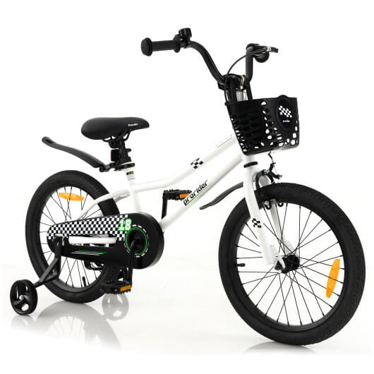 18 Feet Kids Bike with Removable Training Wheels-Black & White - Color: Black & White D681-TS10085WH-18