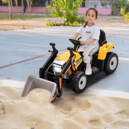 12V Battery Powered Kids Ride on Excavator with Adjustable Arm and Bucket-Yellow - Color: Yellow D681-TQ10103US-YW
