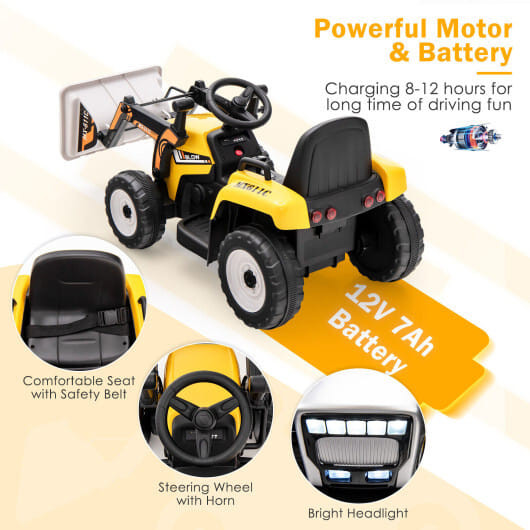 12V Battery Powered Kids Ride on Excavator with Adjustable Arm and Bucket-Yellow - Color: Yellow D681-TQ10103US-YW