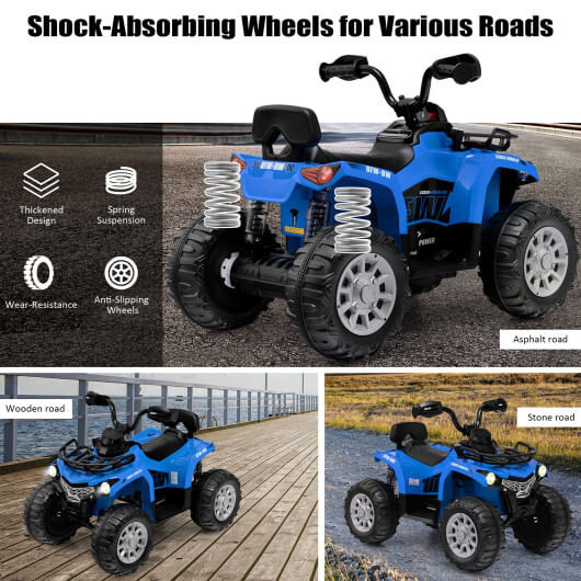 12V Kids Ride On ATV 4 Wheeler with MP3 and Headlights-Blue - Color: Blue D681-TQ10077US-BL