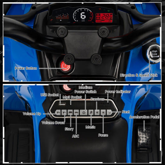 12V Kids Ride On ATV 4 Wheeler with MP3 and Headlights-Blue - Color: Blue D681-TQ10077US-BL