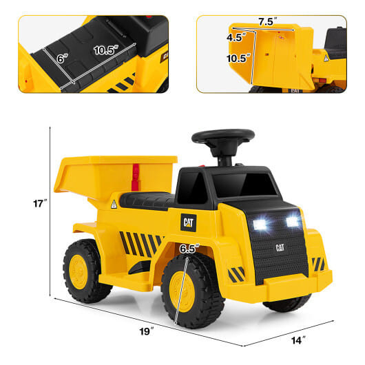 6V Electric Licensed Caterpillar Construction Vehicle with One-Button Start-Yellow B593-TQ10283US