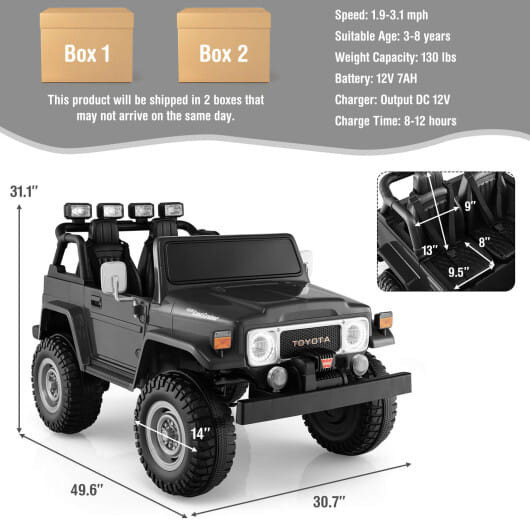 12V 2-Seat Licensed Kids Ride On Toyota FJ40 Car with 2.4G Remote Control-Black B593-TQ10120US+