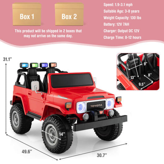 12V 2-Seat Licensed Kids Ride On Toyota FJ40 Car with 2.4G Remote Control-Black B593-TQ10120US+