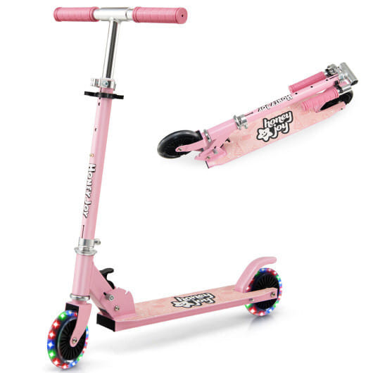 Folding Kick Scooter with 3 Adjustable Heights for Kids-Pink B593-SP37820