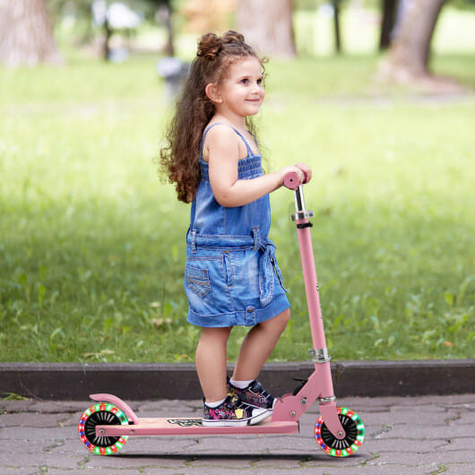 Folding Kick Scooter with 3 Adjustable Heights for Kids-Pink B593-SP37820