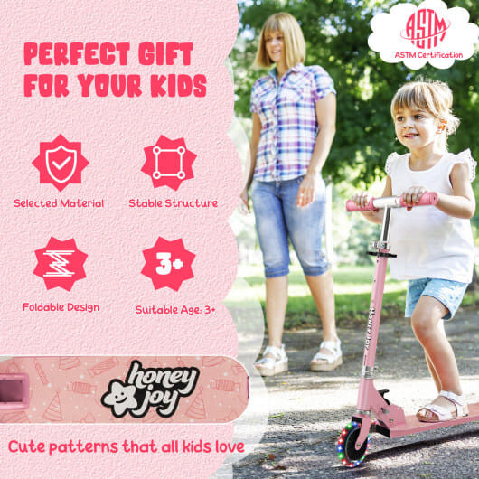Folding Kick Scooter with 3 Adjustable Heights for Kids-Pink B593-SP37820