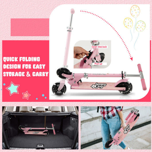 Folding Kick Scooter with 3 Adjustable Heights for Kids-Pink B593-SP37820