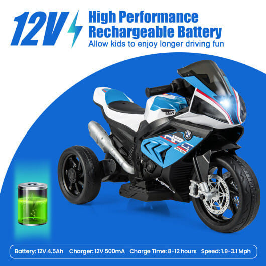 12V Licensed BMW Kids Motorcycle Ride-On Toy for 37-96 Months Old Kids-Blue - Color: Blue D681-TQ10107US-BL