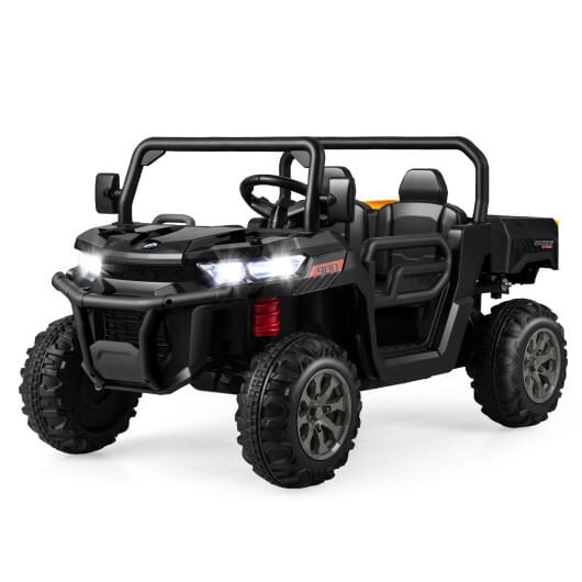 2-Seater Kids Ride On Dump Truck with Dump Bed and Shovel-Black - Color: Black D681-TQ10119US-DK