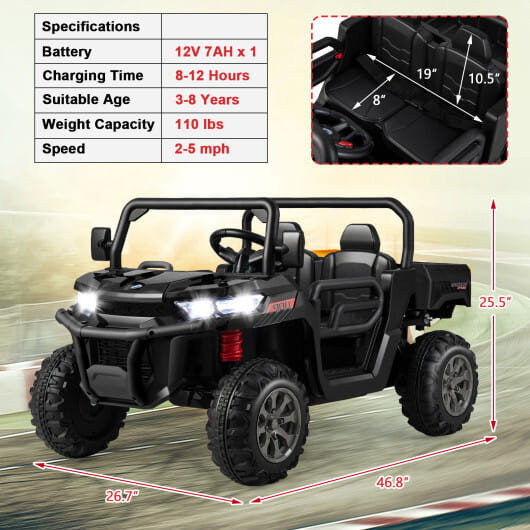 2-Seater Kids Ride On Dump Truck with Dump Bed and Shovel-Black - Color: Black D681-TQ10119US-DK