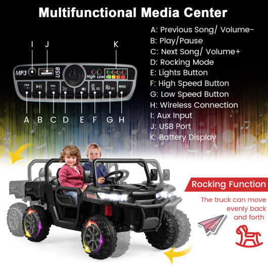 2-Seater Kids Ride On Dump Truck with Dump Bed and Shovel-Black - Color: Black D681-TQ10119US-DK