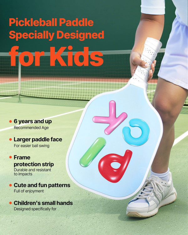 Kids Pickleball Paddle, Lightweight Youth Pickleball Paddle with Small Grip and Cute Pattern, Fiber E415-DJZETKTXWHHS3TB6A001V0