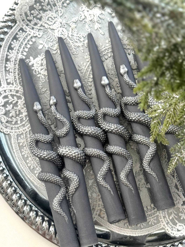 Light gray Snake Taper Candles Set of 2 | Christmas gothic Decor, fall candle H652-1049