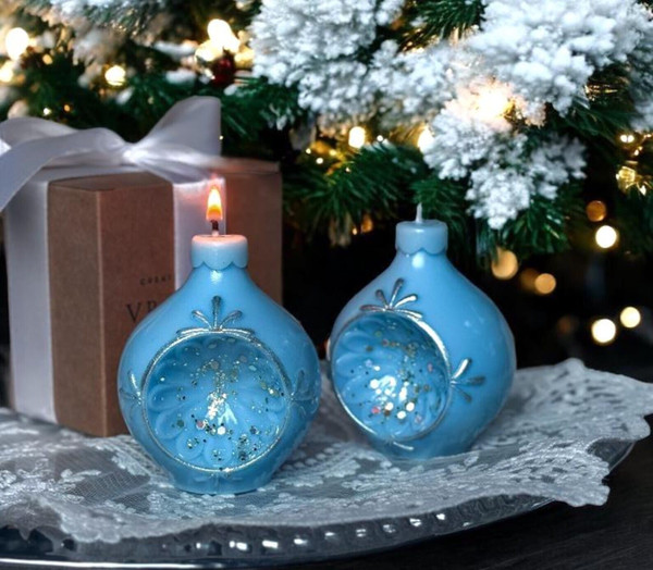 Blue Christmas Candle | Vintage Style Holiday Reflector Decor | Xmas Gift box H652-1056