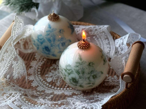 Vintage Toile Candle Gift: Elegant Floral Decor, Unscented -  1 pc unique candle H652-1018