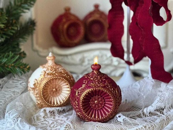 Renaissance Ornament Candle | Vintage Christmas Gift | Holiday Decor Ball | Versailles Inspired Can H652-1021