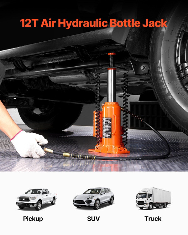 Air Hydraulic Bottle Jack, 12 Ton/26455 lbs Pneumatic Hydraulic Bottle Jack with 10.43''-19.88'' Li E415-PSDSQYTS12TZE9HHUV0