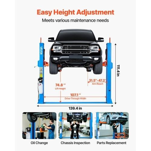 2 Post Lift, 12000 lbs Capacity, 220V 2.95 HP Powerful Motor, Two Post Car Lift Auto Hoist for Seda E415-SZJSJ70INCHD0UEU6001V7