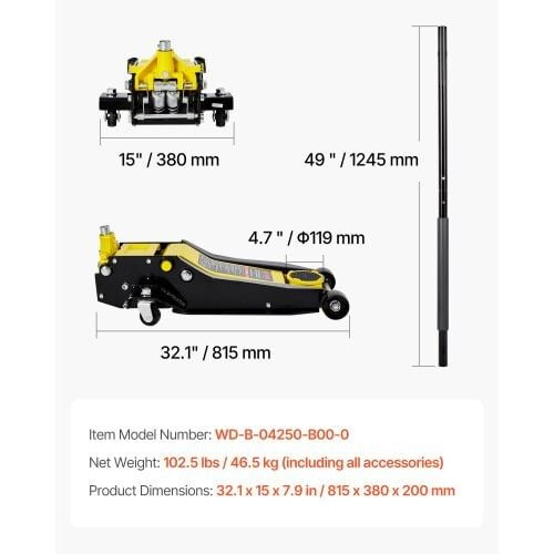 Low Profile Floor Jack, 4 Ton (8818 lbs) Capacity, Steel Racing Floor Jack with Dual Pistons Quick  E415-SGWSQJDTZ4TXABSW9001V0