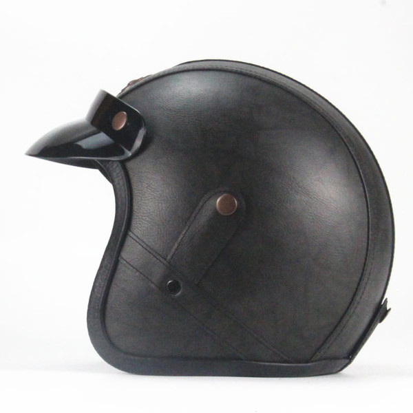 3/4 Open Face Motorcycle Helmets Breathable Sun Visor Adjustable Strap Retro Vintage Helmet Black ( K484-FQZSP_CXPQR80Y
