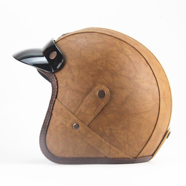 3/4 Open Face Motorcycle Helmets Breathable Sun Visor Adjustable Strap Retro Vintage Helmet Black ( K484-FQZSP_CXPQR80Y