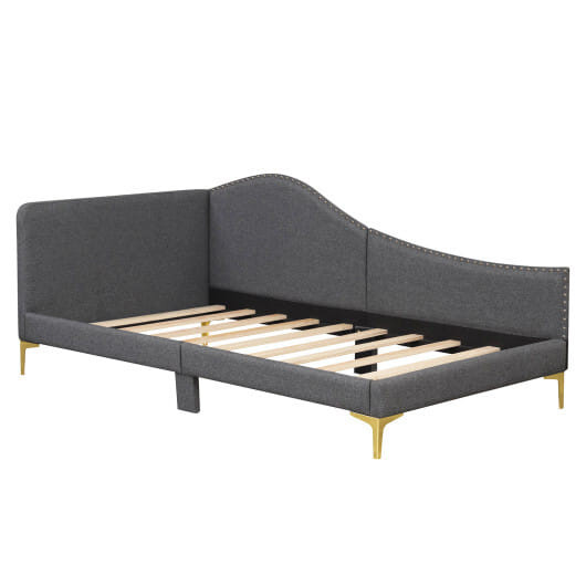 Full/Twin Size Rivet-Tufted Platform Bed with Metal Legs and Wood Slats-Full Size B593-HU10936GR