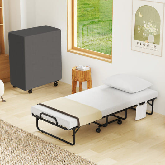 Space-Saving Narrow Twin Rollaway Bed with Pillow and Side Organizer Pocket B593-PillowHU10831