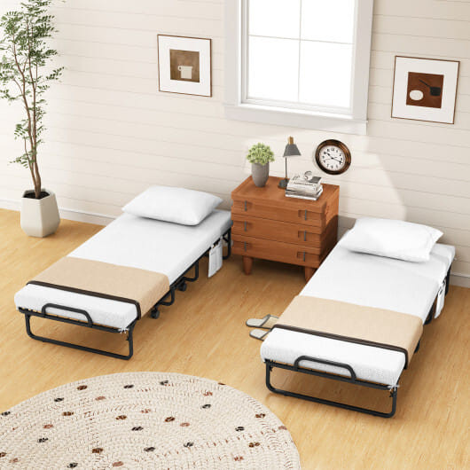 Space-Saving Narrow Twin Rollaway Bed with Pillow and Side Organizer Pocket B593-PillowHU10831