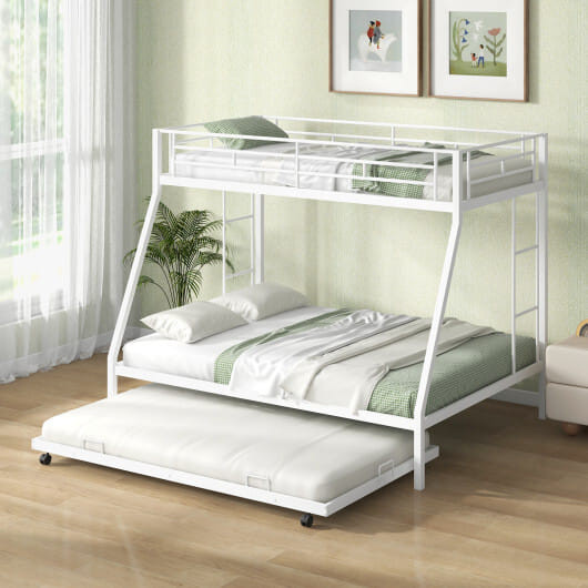Twin Over Full Bunk Bed Frame with Trundle for Guest Room-White - Color: White D681-HU10693WH