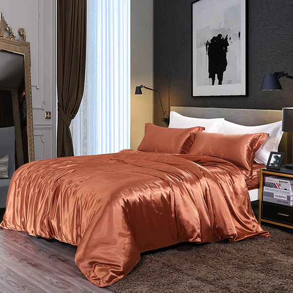 Color: Light Coffee, Size Specification: 2.0m - Four-piece Silky Sleep Bare Silk Quilt Cover Q119-CJCS237770552ZA