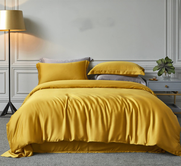 Color: Yellow, Bedding Size: 1.5m1.8m - Tencel Double-sided Pure Blue Fine Tencel Simple Silky Smoo Q119-CJCS167758917QJ