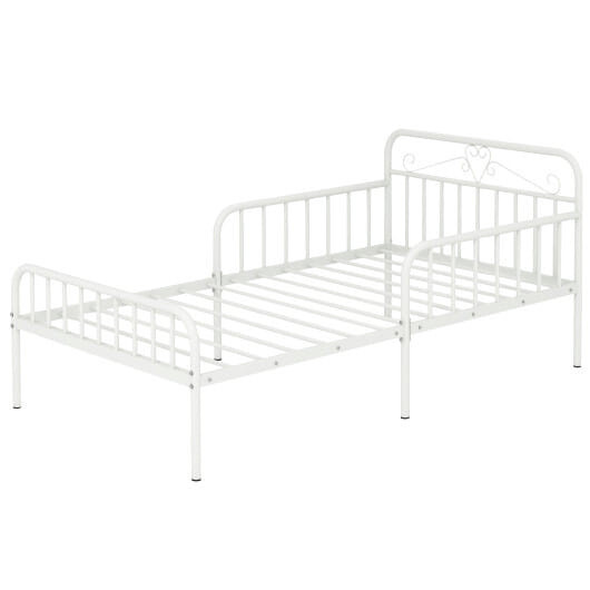 Twin Size Bed Frame with Headboard and Safety Side Guardrails-Black B593-HU10757