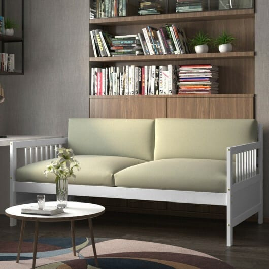 Twin Size Wooden Slats Daybed Bed with Rails-White - Color: White D681-HW63521WH