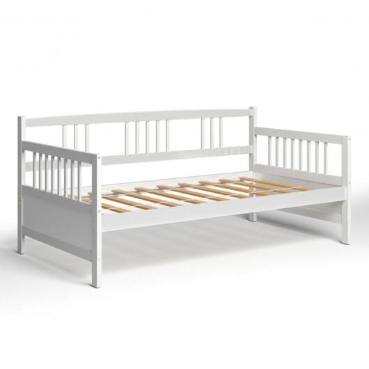 Twin Size Wooden Slats Daybed Bed with Rails-White - Color: White D681-HW63521WH