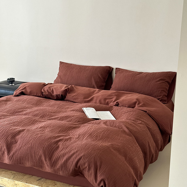 Pattern: Brick Red, Size Specification: 1.5m Fitted Sheet - Class A Cotton Texture Tree Pattern Fou Q119-CJCS254709958FU