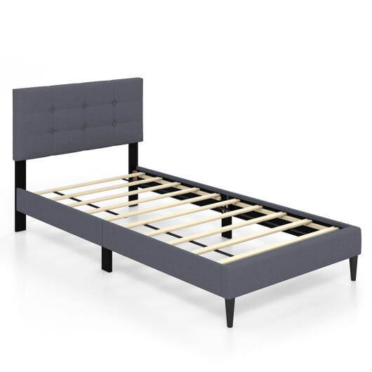 Twin Size Upholstered Platform Bed with Button Tufted Headboard-Gray - Color: Gray - Size: Twin Size D681-HU10569GR-T