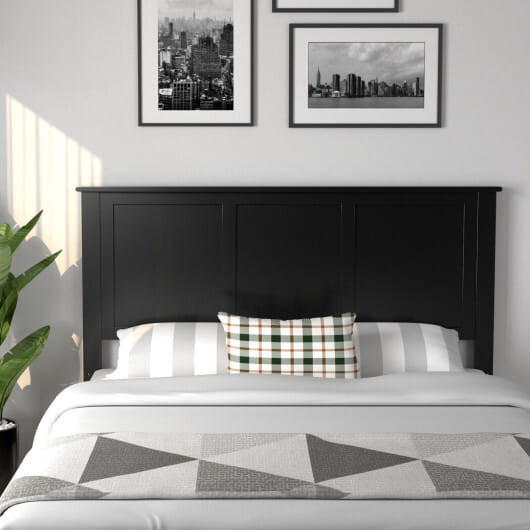 Full Wood Headboard Flat Panel with Pre-drilled Holes and Height Adjustment-Black - Color: Black D681-HU10197BK