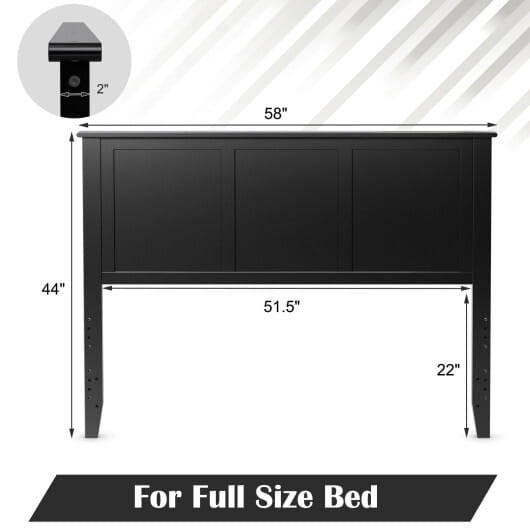 Full Wood Headboard Flat Panel with Pre-drilled Holes and Height Adjustment-Black - Color: Black D681-HU10197BK