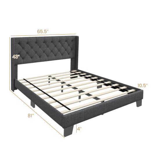 Twin/Full/Queen Size Upholstered Platform Bed with Button Tufted Headboard-Queen Size - Color: Gray D681-HU10494-Q