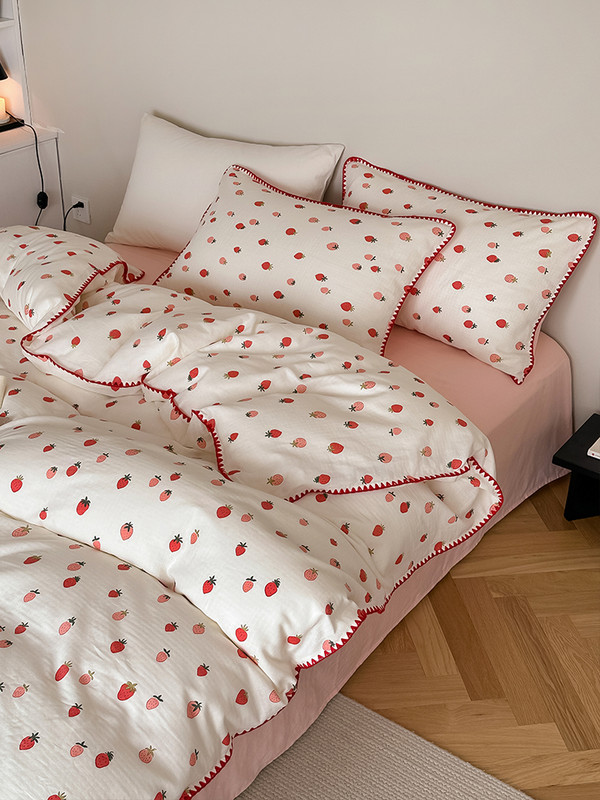 Color: Sweet Strawberry, Size: 120CM Flat Sheet 3pcs Set - Super Soft Sleep Naked Class A Cotton Do Q119-CJCS190583857EV