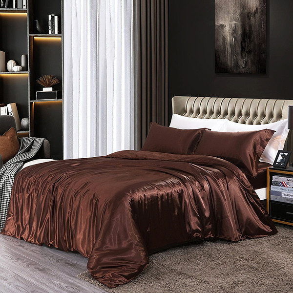 Color: Deep Coffee, Size Specification: 2.0m - Four-piece Silky Sleep Bare Silk Quilt Cover Q119-CJCS237770556DW