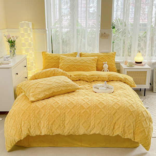 Pattern: Yellow, Size Specification: 160X220cm - Solid Color Tafurong Quilt Cover Three-piece Set A Q119-CJYD254325314NM