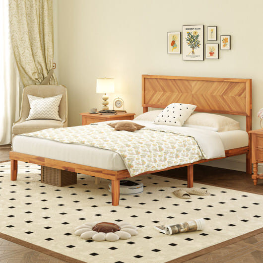 Twin/Full/Queen Size Bed Frame with Headboard and Storage Space-Queen Size - Color: Natural - Size: D681-HU10859NA-Q