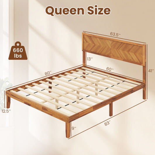 Twin/Full/Queen Size Bed Frame with Headboard and Storage Space-Queen Size - Color: Natural - Size: D681-HU10859NA-Q